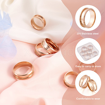 6Pcs 6 Size 201 Stainless Steel Grooved Finger Ring Settings FIND-YS0001-11-1