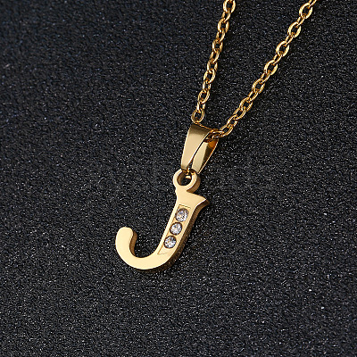 201 Stainless Steel Crystal Rhinestone Initial Pendant Necklaces FS-WG3A711-10-1