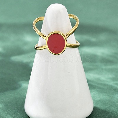 Oval 304 Stainless Steel Enamel Cuff Rings for Women RJEW-G355-03G-02-1