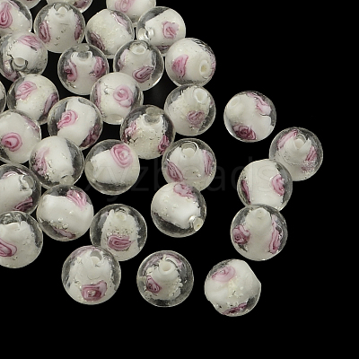 Handmade Luminous Inner Flower Lampwork Beads LAMP-R129-10mm-01-1