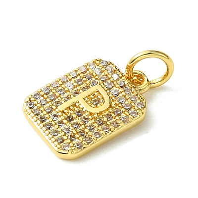 Rack Plating Brass Micro Pave Clear Cubic Zirconia Charms KK-G501-01P-G-1