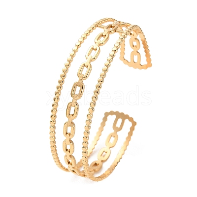 304 Stainless Steel Hollow Oval Cuff Bangles BJEW-F457-18G-1