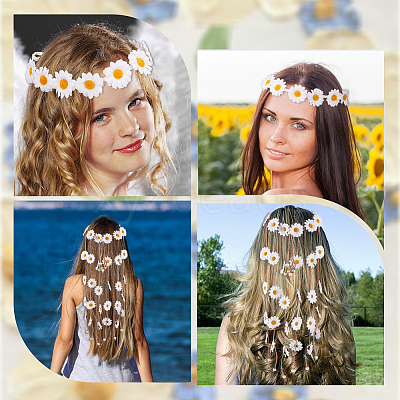 2Pcs 2 Styles Cloth Flower Hippie Headband Floral Crown OHAR-CP0001-18A-1