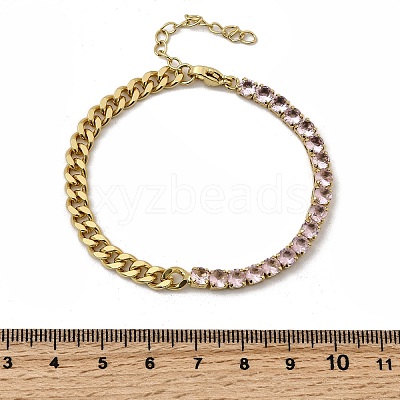 Brass Micro Pave Cubic Zirconia Square Link Chain Bracelets BJEW-L460-005G-1
