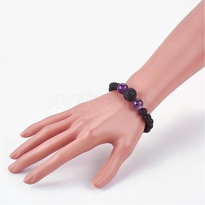 Natural Amethyst Beaded Necklaces & Stretch Bracelets Jewelry Sets SJEW-JS00918-05-1
