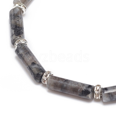 Natural Larvikite Column Beaded Stretch Bracelet BJEW-JB08989-03-1