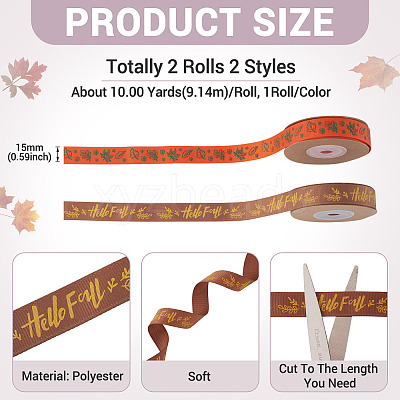 2 Rolls 2 Styles Thanksgiving Day Themes Polyester Ribbon OCOR-TA0003-29B-1