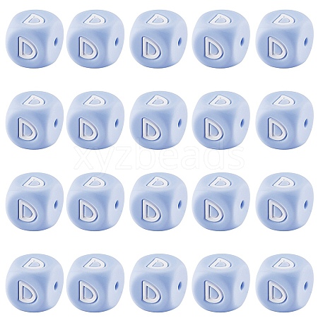 20Pcs Blue Cube Letter Silicone Beads 12x12x12mm Square Dice Alphabet Beads with 2mm Hole Spacer Loose Letter Beads for Bracelet Necklace Jewelry Making JX434D-1