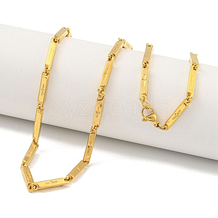 Ion Plating(IP) Golden 201 Stainless Steel Twist Bar Chain Necklaces NJEW-K270-09E-G-1