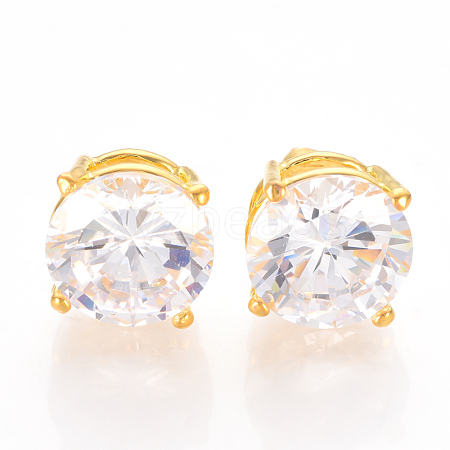 Brass Cubic Zirconia Stud Earrings EJEW-S199-07G-1