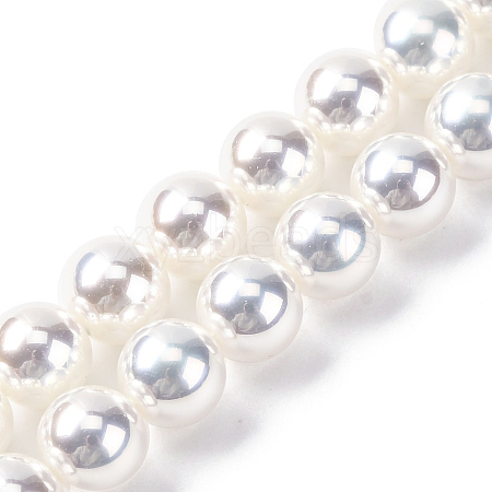 UV Plating Pearlized Glass Pearl Beads Strands GLAA-F128-01B-T1-1