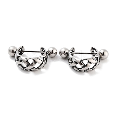 Hollow Cross 316 Surgical Stainless Steel Shield Barbell Hoop Earrings EJEW-Z050-55AS-1