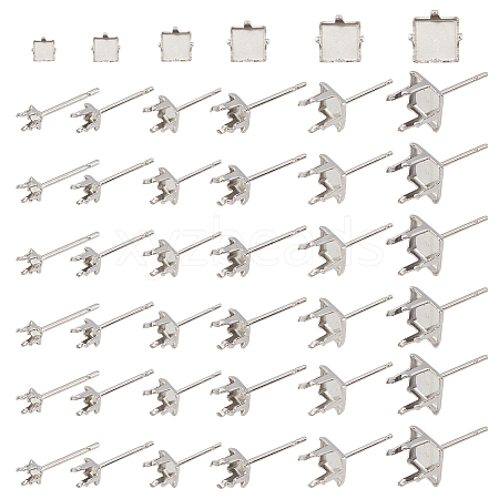 Unicraftale 60Pcs 6 Style 201 Stainless Steel Stud Earring Settings STAS-UN0031-15-1