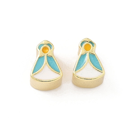 Brass Enamel European Beads KK-B141-28G-1