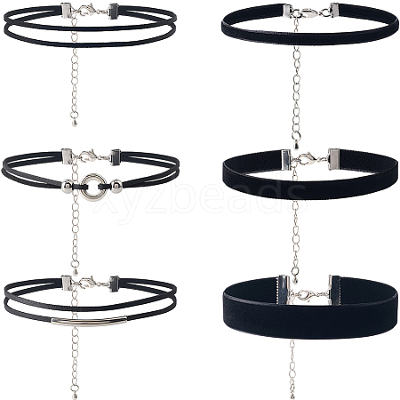 6Pcs 6 Styles Velvet & Imitation Leather Choker Necklaces NJEW-SC0001-71-1
