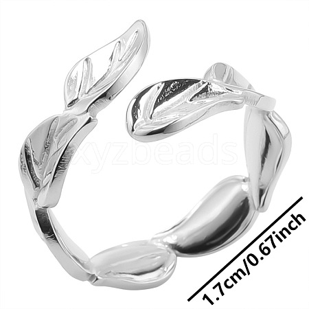 Non-Tarnish Simple Stainless Steel Leaf Open Cuff Ring for Women Men IH3683-1-1