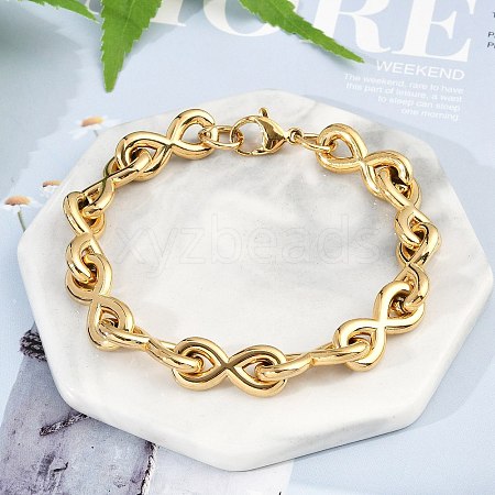 304 Stainless Steel Infinity Link Chain Bracelets for Women Men BJEW-F488-53B-G-1