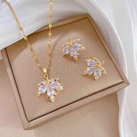 Brass Micro Pave Cubic Zirconia Pendant Necklace & Stud Earrings WG7AC39-64-1