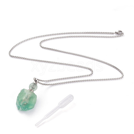 Natural Fluorite Openable Perfume Bottle Pendant Necklaces NJEW-H216-07P-1