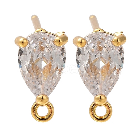 Brass Clear Cubic Zirconia Stud Earrings Finding for Women EJEW-B107-19G-1