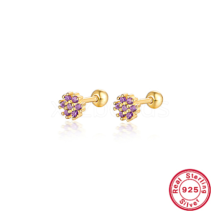 Real 18K Gold Plated 925 Sterling Silver Flower Stud Earrings TL5591-8-1