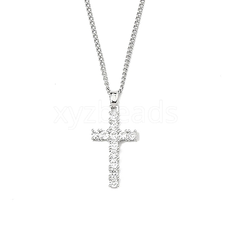 Brass Micro Pave Clear Zirconia Cross Pendant Necklaces NJEW-M211-05C-P-1