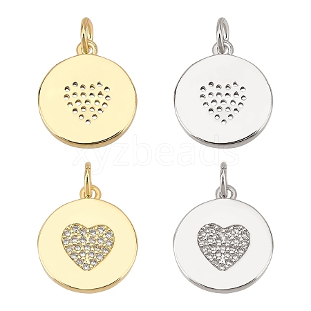 BENECREAT 4Pcs 2 Colors Eco-Friendly Brass Micro Pave Cubic Zirconia Pendants ZIRC-BC0001-04-1