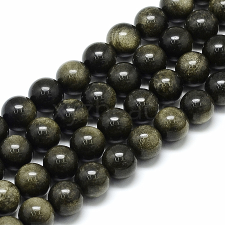 Natural Golden Sheen Obsidian Beads Strands X-G-S150-20-10mm-1