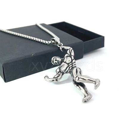 Vintage Stainless Steel Gym Muscle Man Pendant Necklaces for Men KO1152-1