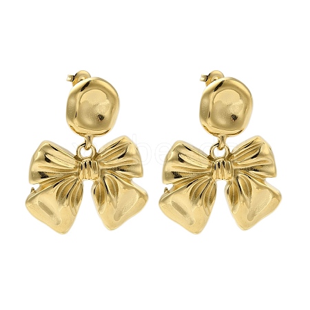 304 Stainless Steel Bowknot Stud Earrings for Women EJEW-U020-02G-1