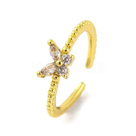 Butterfly Brass Glass Open Cuff Ring for Women RJEW-U003-20G-1