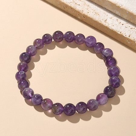 Natural Amethyst Bead Stretch Bracelets BJEW-K212-B-034-1