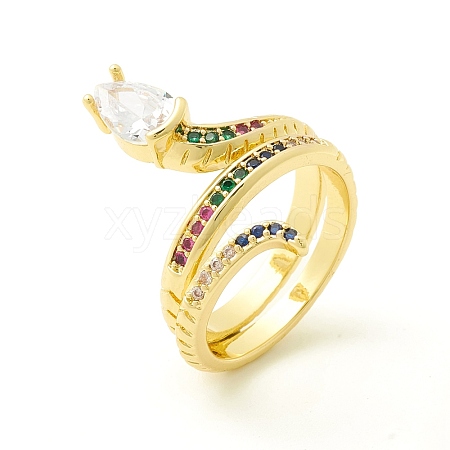 Colorful Cubic Zirconia Snake Wrapped Stackable Open Cuff Ring for Women ZIRC-P096-28G-1