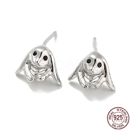 Rhodium Plated Dog 925 Sterling Silver with Cubic Zirconia Stud Earring Findings STER-Q192-13P-1