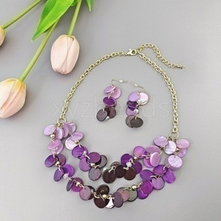 Flat Round Shell Dangle Earrings & Double Layer Necklaces Sets FS-WG04E23-04-1