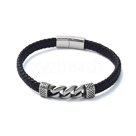 Men's Braided Black PU Leather Cord Bracelets BJEW-K243-67AS-1