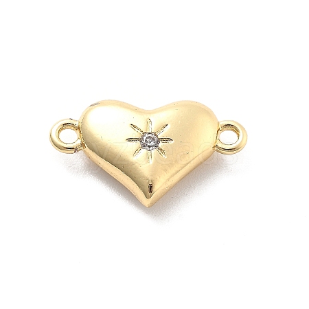 Rack Plating Brass Clear Cubic Zirconia Heart Connector Charms KK-Q017-24G-1