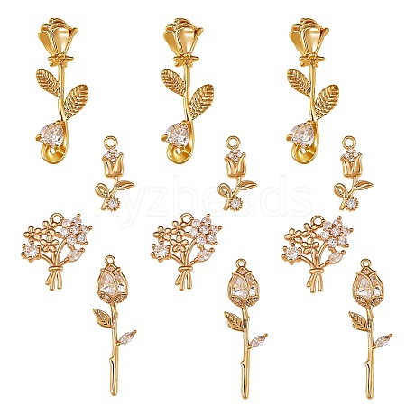 12Pcs 4 Style Brass Micro Pave Cubic Zirconia Pendants ZIRC-SZ0003-54-1