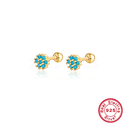 Real 18K Gold Plated 925 Sterling Silver Flower Stud Earrings TL5591-6-1