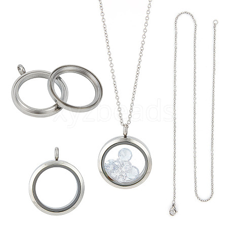 DELORIGIN DIY Blank Dome 304 Stainless Steel Locket Pendant Necklace Making Kit STAS-DR0001-02P-1