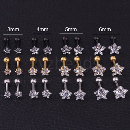 316L Surgical Stainless Steel Clear Cubic Zirconia Star Cartilage Earrings WGC4894-05-1