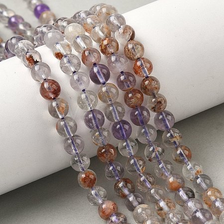 Natural Purple Phantom Quartz Purple Lodolite Quartz Beads Strands G-L644-D01-6mm-1