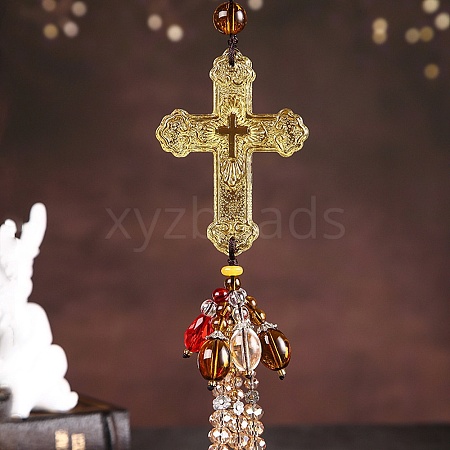 Cross with Tassel Glass Pendant Decorations AUTO-PW0001-22C-1