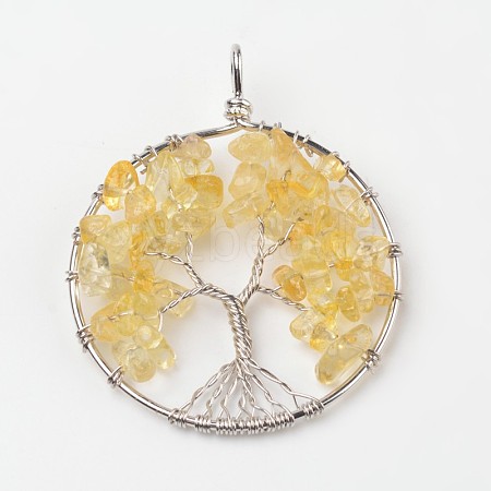 Tree of Life Natural Citrine Big Pendants G-L455-D06-1