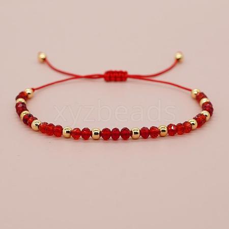 Glass & Brass Round Beads Braided Bead Bracelets LS-RD6595-3-1