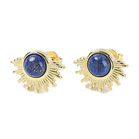 Natural Lapis Lazuli Stud Earrings EJEW-K288-01G-05-1