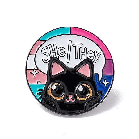 Cat with Word She/They Enamel Pin JEWB-G019-10EB-1