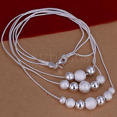 Popular Silver Color Plated Brass 3-strand Snake Chain Necklaces NJEW-BB12672-1