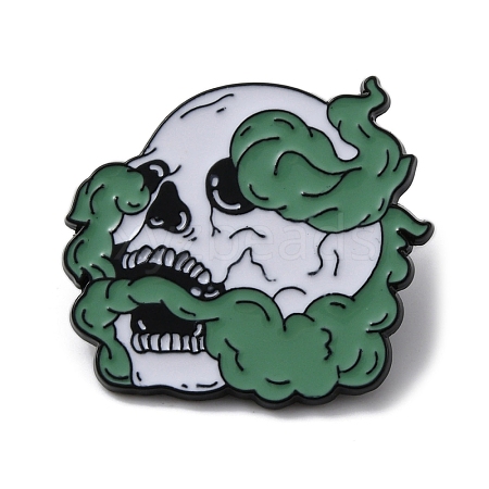 Halloween Alloy Enamel Smoky Skull Brooch Pins JEWB-R021-03A-1