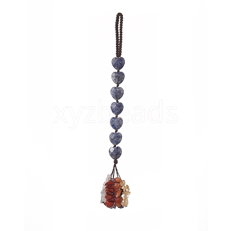 Heart Natural Blue Spot Jasper & Mixed Stone Chips Tassel Pendant Decorations HJEW-JM00948-01-1